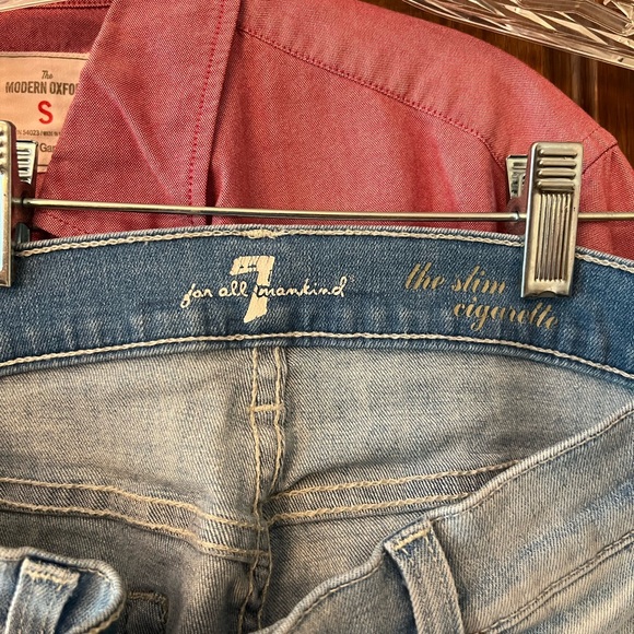 7 For All Mankind Blue Skinny Jeans Classic Denim - Picture 2 of 3